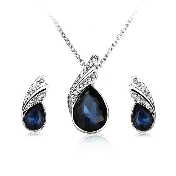 Crystal Water Drop Necklace Earrings Jewelry Set Silver Plated Jewelry Gift for Women