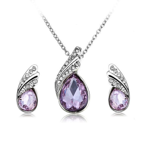 Crystal Water Drop Necklace Earrings Jewelry Set Silver Plated Jewelry Gift for Women