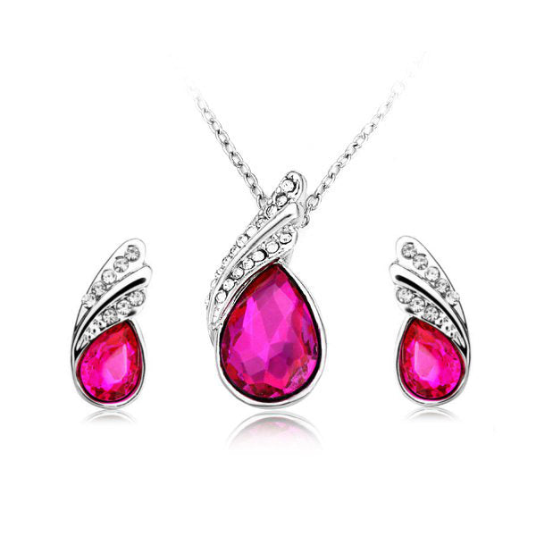 Crystal Water Drop Necklace Earrings Jewelry Set Silver Plated Jewelry Gift for Women