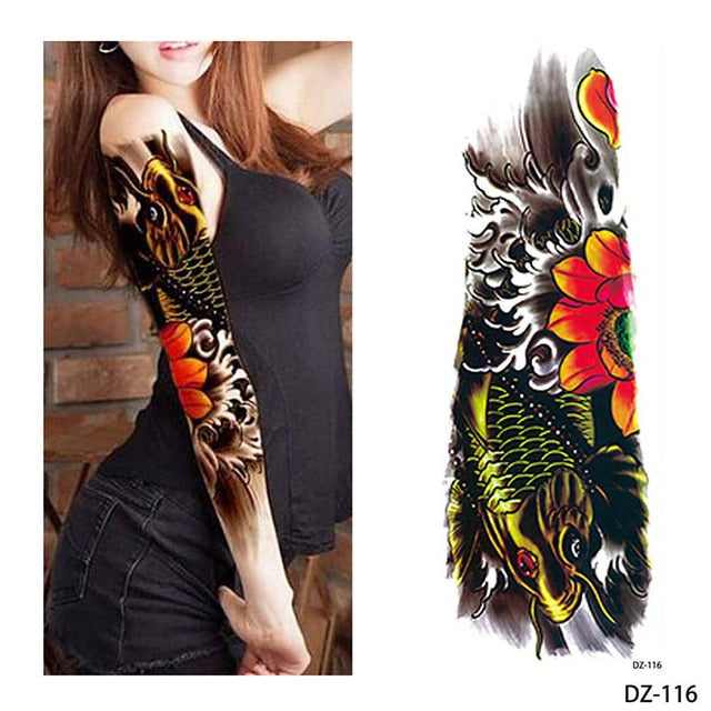 Full Flower Arm Tattoo Sticker 40models Fish Peacock Lotus Temporary Body paint Water Transfer fake Tatoo sleeve