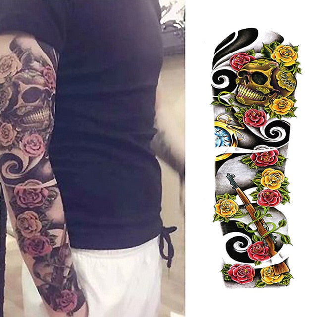 Full Flower Arm Tattoo Sticker 40models Fish Peacock Lotus Temporary Body paint Water Transfer fake Tatoo sleeve