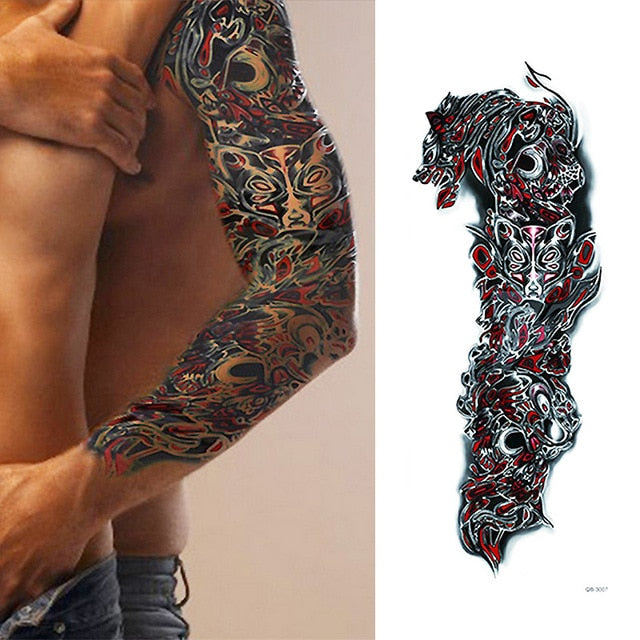 Full Flower Arm Tattoo Sticker 40models Fish Peacock Lotus Temporary Body paint Water Transfer fake Tatoo sleeve