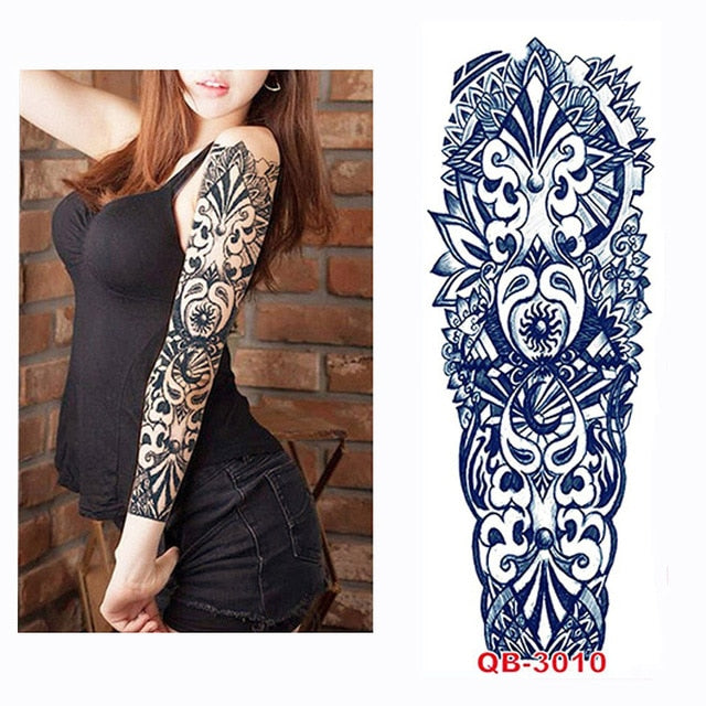 Full Flower Arm Tattoo Sticker 40models Fish Peacock Lotus Temporary Body paint Water Transfer fake Tatoo sleeve