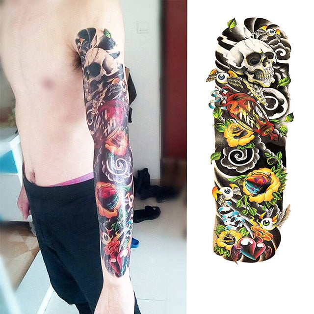 Full Flower Arm Tattoo Sticker 40models Fish Peacock Lotus Temporary Body paint Water Transfer fake Tatoo sleeve