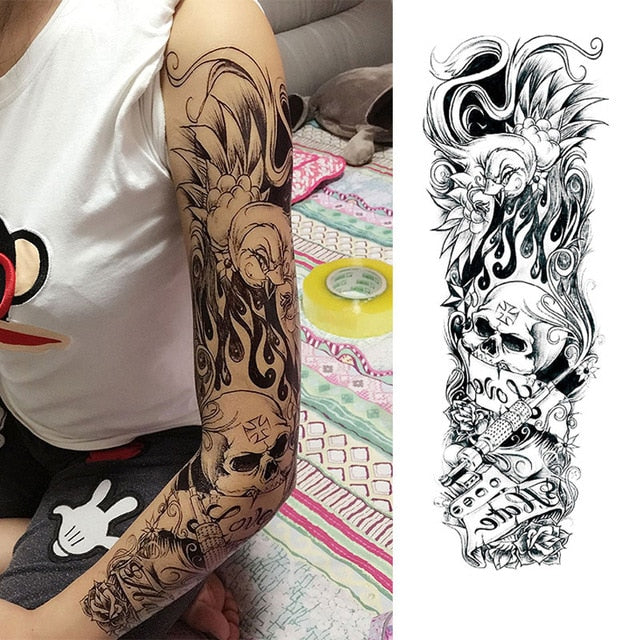 Full Flower Arm Tattoo Sticker 40models Fish Peacock Lotus Temporary Body paint Water Transfer fake Tatoo sleeve