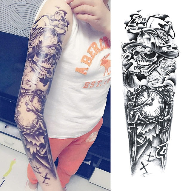 Full Flower Arm Tattoo Sticker 40models Fish Peacock Lotus Temporary Body paint Water Transfer fake Tatoo sleeve