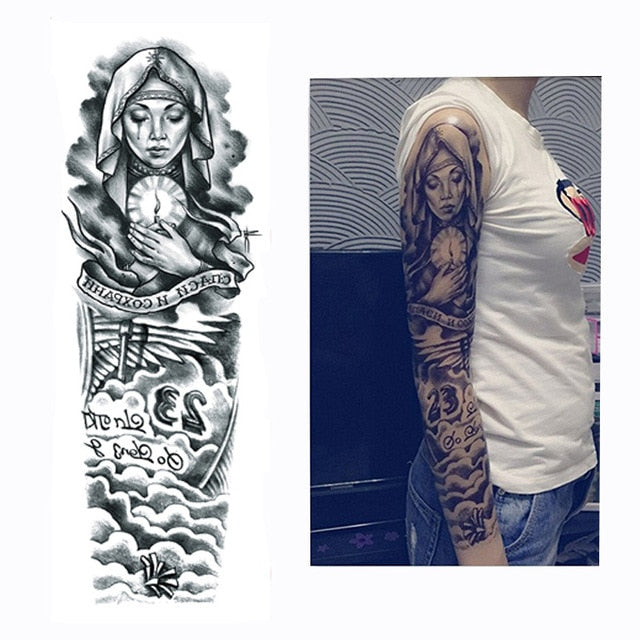 Full Flower Arm Tattoo Sticker 40models Fish Peacock Lotus Temporary Body paint Water Transfer fake Tatoo sleeve