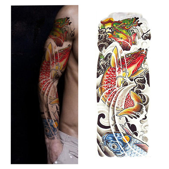 Full Flower Arm Tattoo Sticker 40models Fish Peacock Lotus Temporary Body paint Water Transfer fake Tatoo sleeve