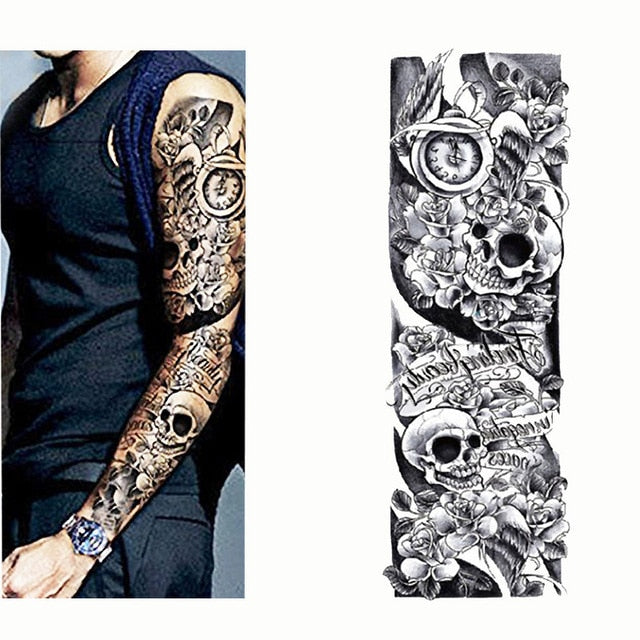 Full Flower Arm Tattoo Sticker 40models Fish Peacock Lotus Temporary Body paint Water Transfer fake Tatoo sleeve
