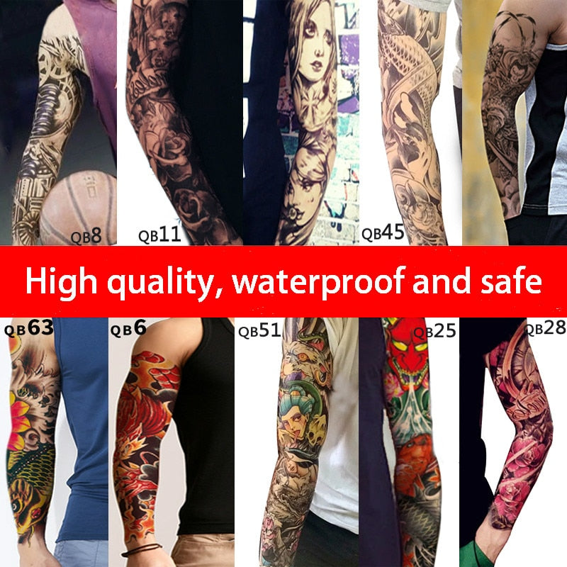 Full Flower Arm Tattoo Sticker 40models Fish Peacock Lotus Temporary Body paint Water Transfer fake Tatoo sleeve