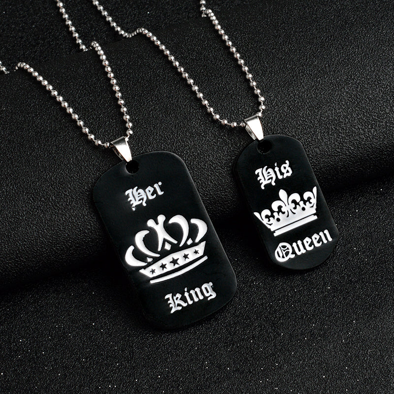 Jewelry personalized her king his queen engraved letters black dog label necklace couple Valentine's Day gift wholesale