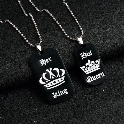 Jewelry personalized her king his queen engraved letters black dog label necklace couple Valentine's Day gift wholesale