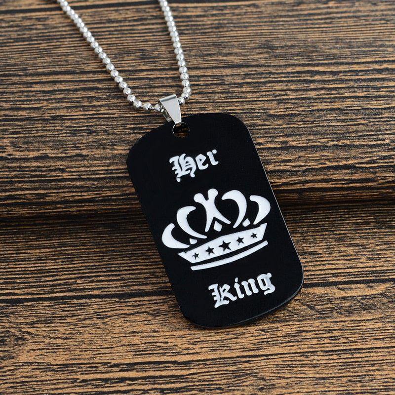 Jewelry personalized her king his queen engraved letters black dog label necklace couple Valentine's Day gift wholesale