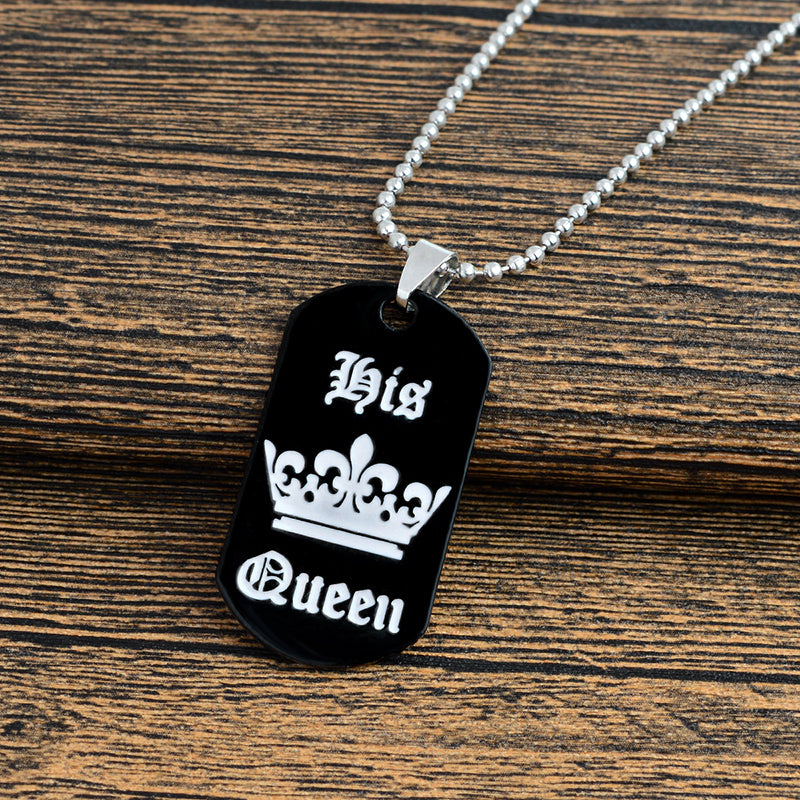 Jewelry personalized her king his queen engraved letters black dog label necklace couple Valentine's Day gift wholesale