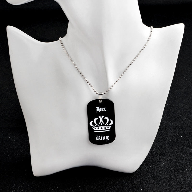 Jewelry personalized her king his queen engraved letters black dog label necklace couple Valentine's Day gift wholesale
