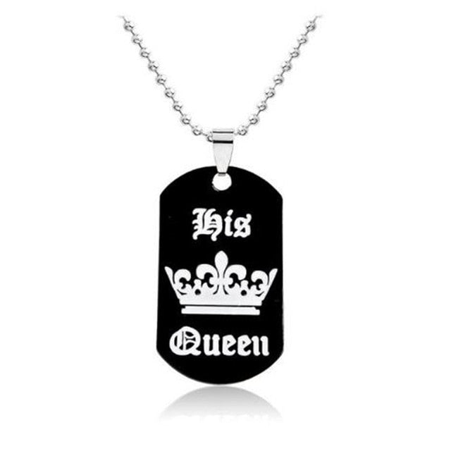 Jewelry personalized her king his queen engraved letters black dog label necklace couple Valentine's Day gift wholesale