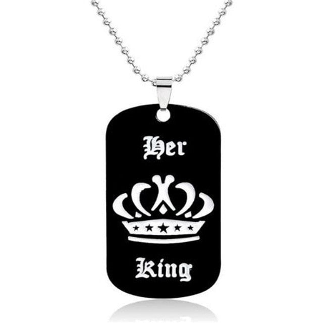 Jewelry personalized her king his queen engraved letters black dog label necklace couple Valentine's Day gift wholesale
