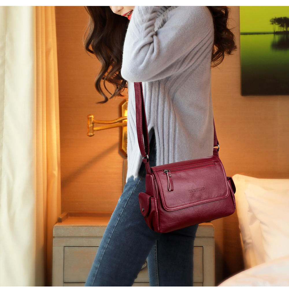 Tinkin Causal Women Shoulder Bag Soft PU Leather Female Messenger Bag Vintage Crossbody Bags