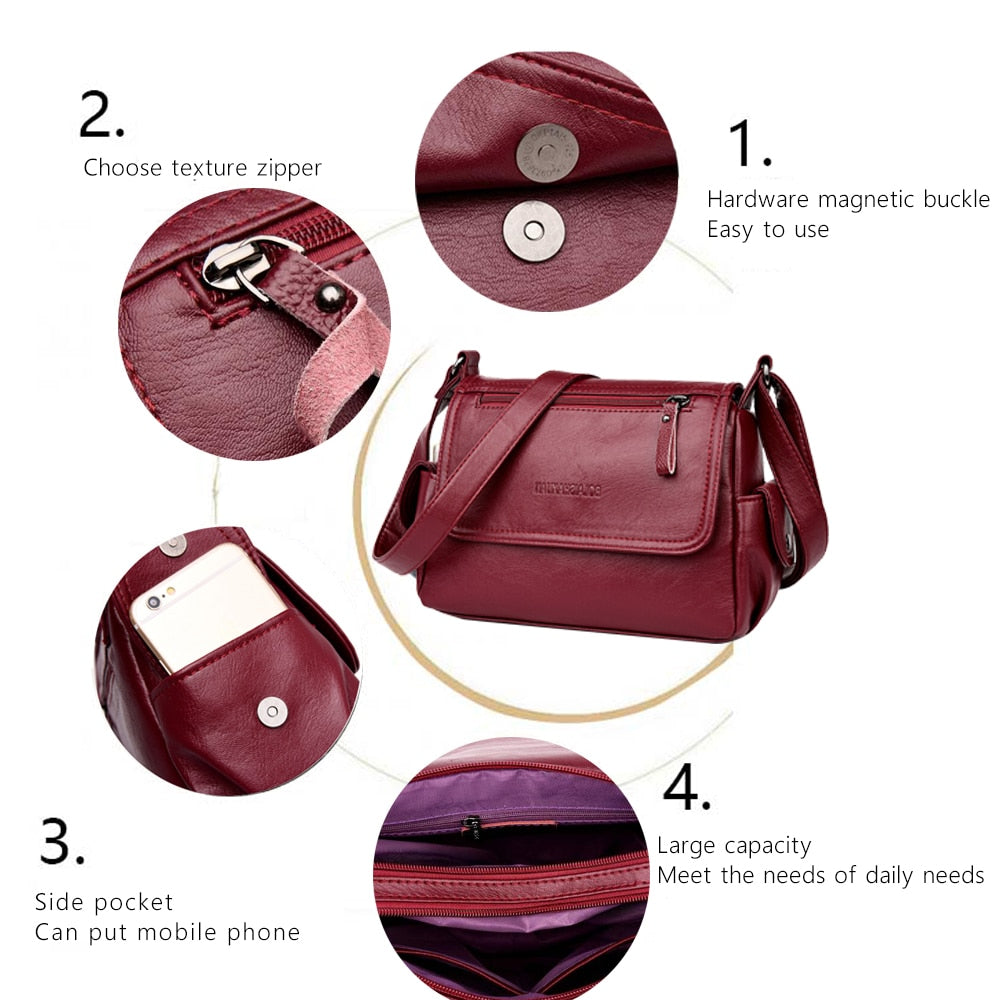Tinkin Causal Women Shoulder Bag Soft PU Leather Female Messenger Bag Vintage Crossbody Bags