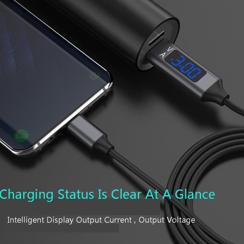 Vogek 3A USB Phone Cable with LED Digital Display Type C Micro USB Data Cable Fast Charging for iPhone Xiaomi Huawei Phone Cable