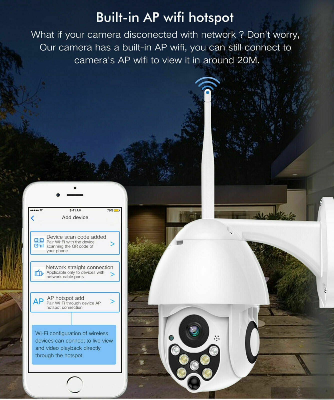 Outdoor Waterproof WiFi PTZ Pan Tilt 1080P HD Security IP IR Camera Night Vision
